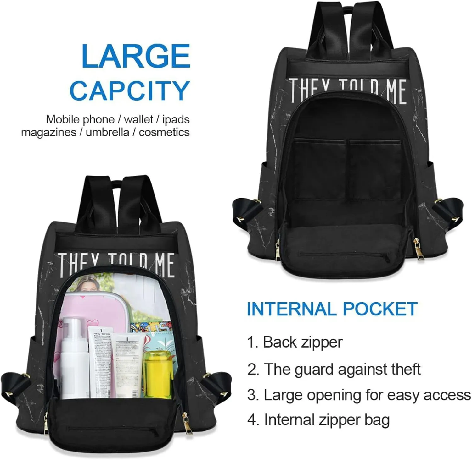 ALAZA Motivational Quote with Black Marble Background Backpack Purse for Women Travel Casual Daypack College Bookbag Work Business Ladies Shoulder Bag