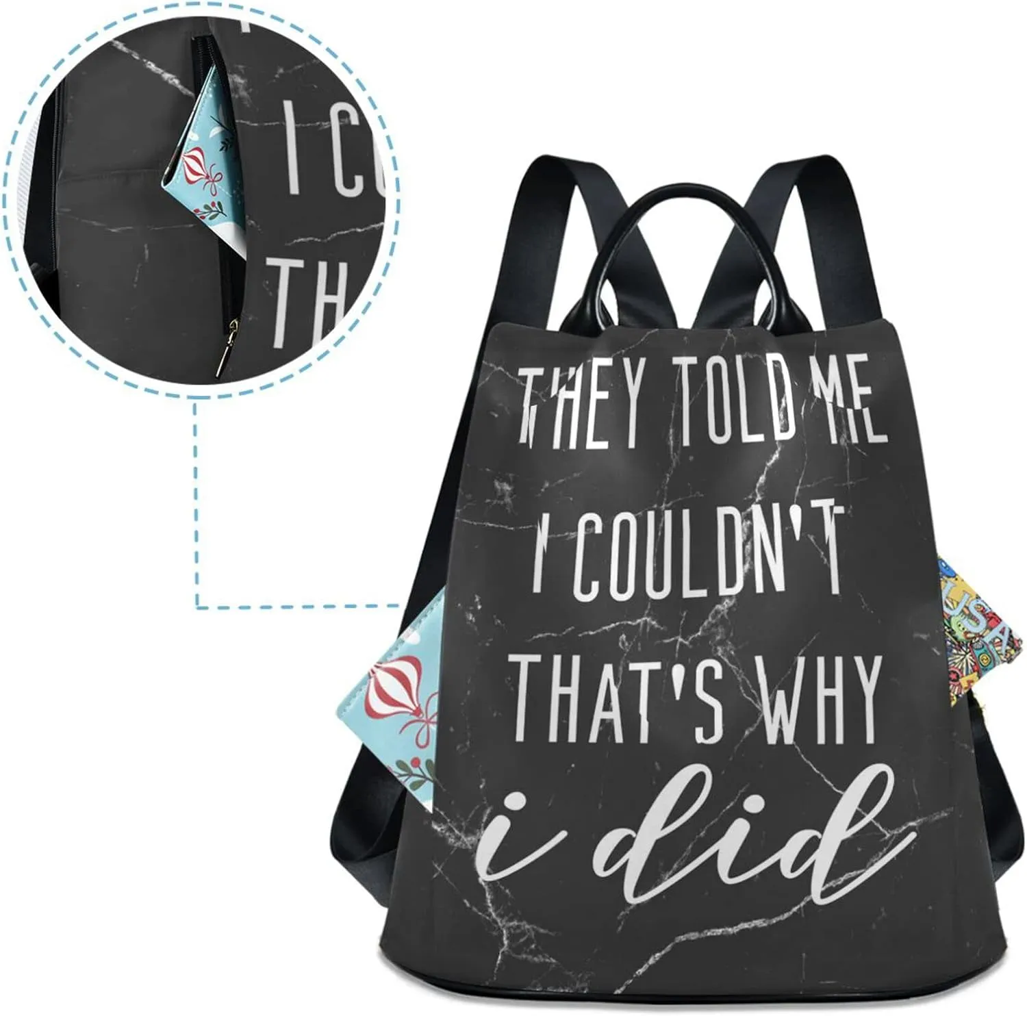 ALAZA Motivational Quote with Black Marble Background Backpack Purse for Women Travel Casual Daypack College Bookbag Work Business Ladies Shoulder Bag