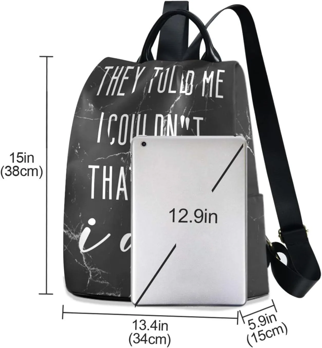 ALAZA Motivational Quote with Black Marble Background Backpack Purse for Women Travel Casual Daypack College Bookbag Work Business Ladies Shoulder Bag