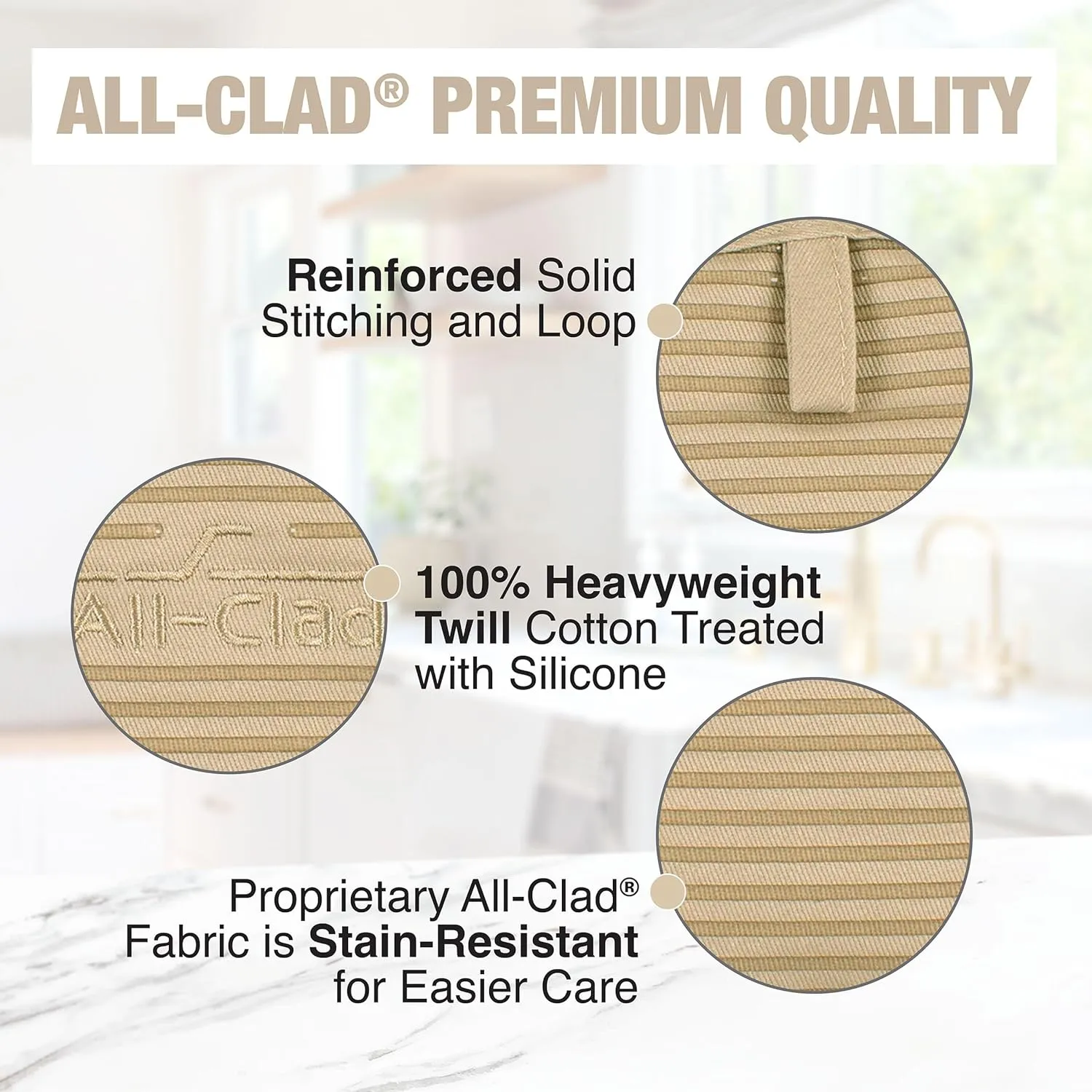 All-Clad Premium Pot Holder & Hot Pad: Heat Resistant to 500 Degrees - 100% Cotton, 10"x6.25" Hot Pad for Kitchen and Barbeque, (2-Pack), Cappuccino