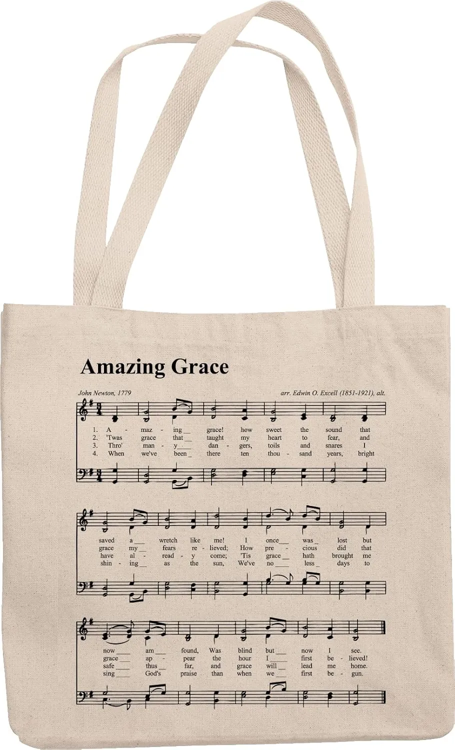 Amazing Grace Gospel Hymn Piano Sheet Music Print On A Reusable Tote Bag For Christian, Pianist, Keyboardist, Musician, Worship Leader, Pastor, Church Minister, Missionary & Choir Conductor