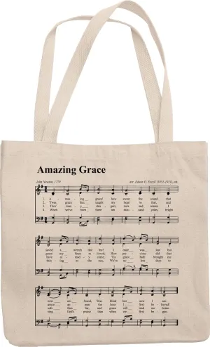Amazing Grace Gospel Hymn Piano Sheet Music Print On A Reusable Tote Bag For Christian, Pianist, Keyboardist, Musician, Worship Leader, Pastor, Church Minister, Missionary & Choir Conductor
