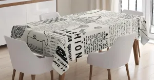 Ambesonne Old Newspaper Tablecloth, Vintage Fashion Themed Shoes Handbag Purses with Ornate Details Retro, Dining Room Kitchen Rectangular Table Cover, 60" X 84", Black Cream