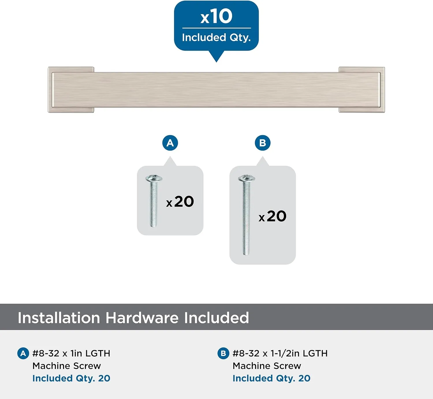 Amerock 10BX37031G10 | Satin Nickel Cabinet Pull | 3-3/4 inch (96mm) Center-to-Center | 10 Pack | Bridgeport | Furniture Hardware