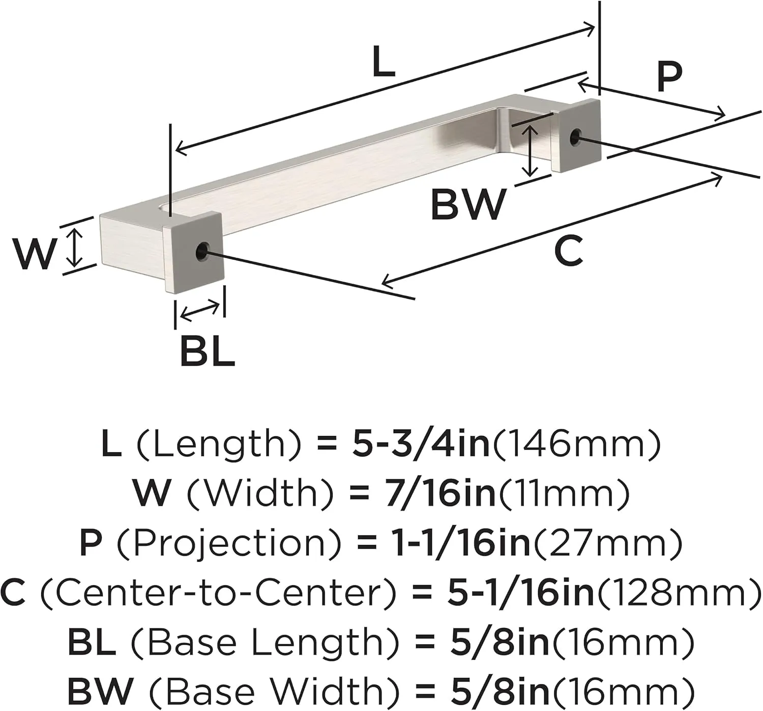 Amerock 10BX37032G10 | Satin Nickel Cabinet Pull | 5-1/16 inch (128mm) Center-to-Center | 10 Pack | Bridgeport | Furniture Hardware