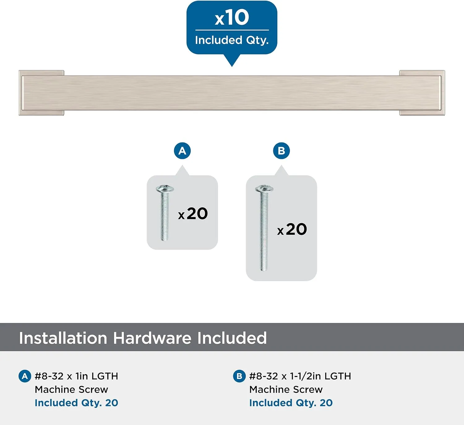 Amerock 10BX37032G10 | Satin Nickel Cabinet Pull | 5-1/16 inch (128mm) Center-to-Center | 10 Pack | Bridgeport | Furniture Hardware