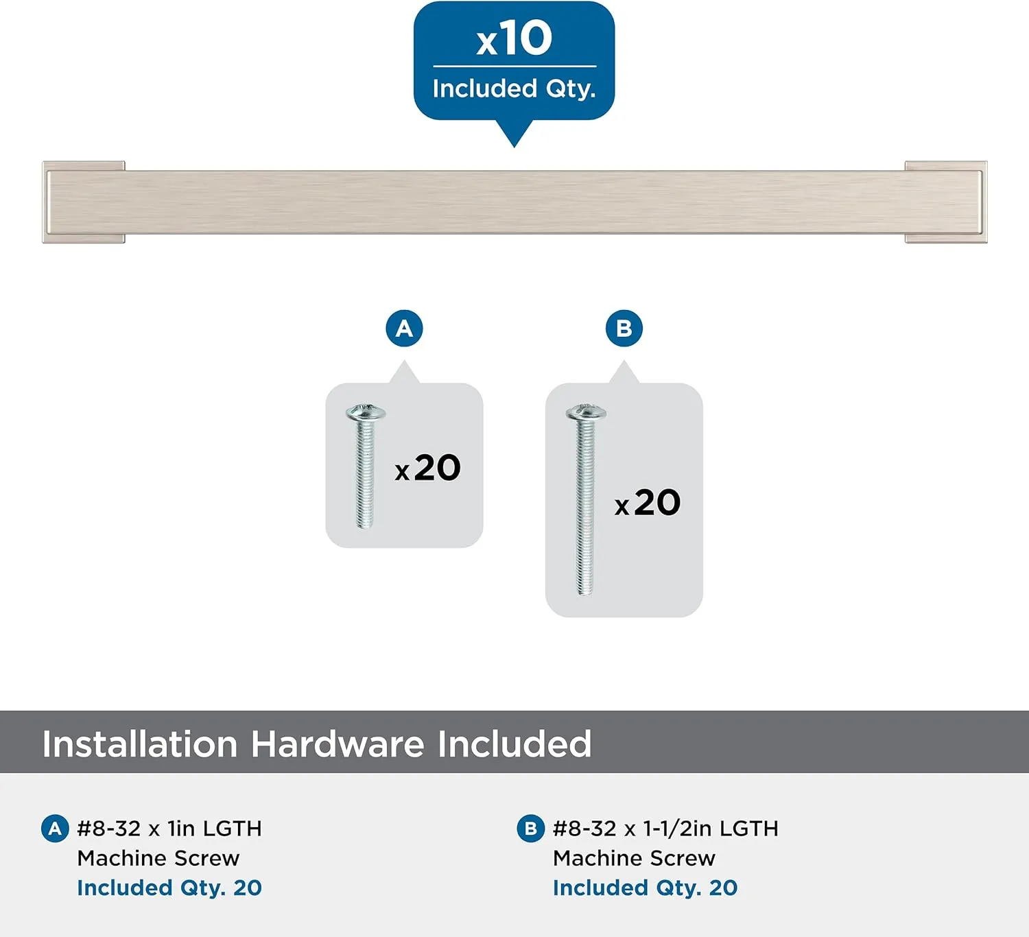 Amerock 10BX37033G10 | Satin Nickel Cabinet Pull | 6-5/16 inch (160mm) Center-to-Center | 10 Pack | Bridgeport | Furniture Hardware