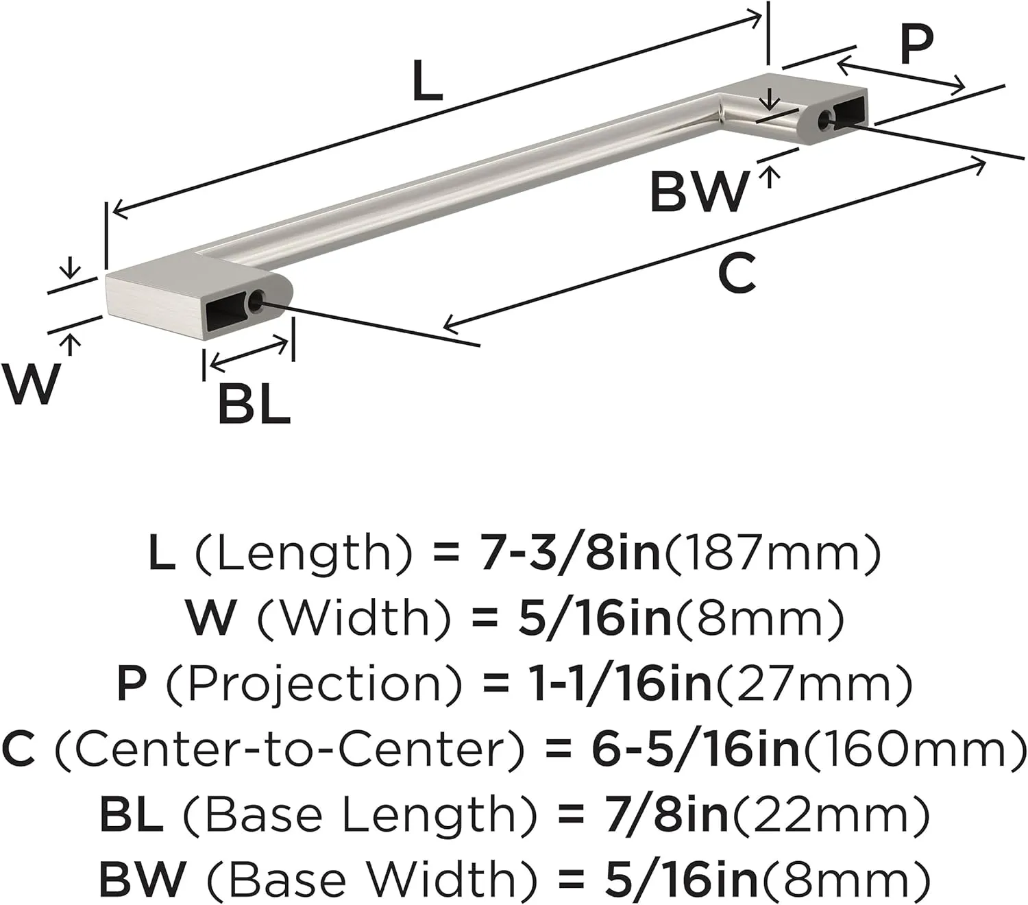 Amerock 10BX37133G10 | Satin Nickel Cabinet Pull | 6-5/16 inch (160mm) Center-to-Center | 10 Pack | Cityscape | Furniture Hardware