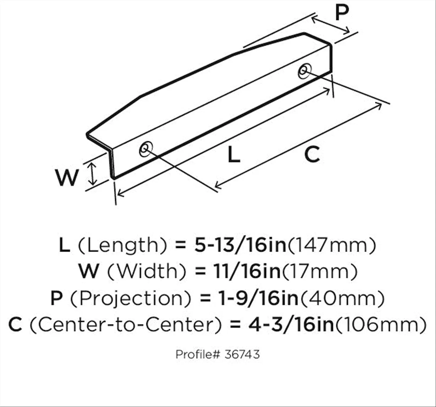 Amerock | Cabinet Edge Pull | Satin Nickel | 4-3/16 inch (106 mm) Center to Center | Aloft | 1 Pack | Drawer Pull | Drawer Handle | Cabinet Hardware