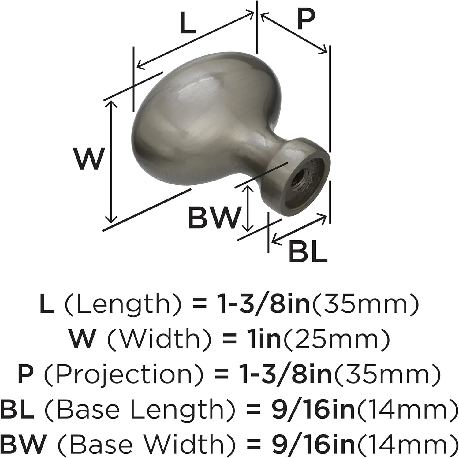 Amerock | Cabinet Knob | Satin Nickel | 1-3/8 inch (35 mm) Length | Vaile | 10 Pack | Drawer Knob | Cabinet Hardware