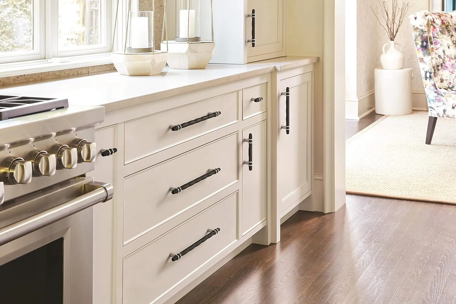 Amerock | Cabinet Pull | Black Bronze/Satin Nickel | 3-3/4 inch (96 mm) Center-to-Center | London | 1 Pack | Drawer Pull | Drawer Handle | Cabinet Hardware