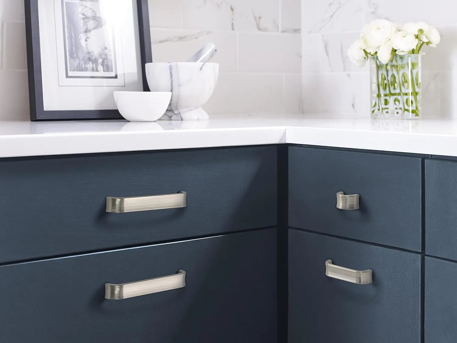 Amerock | Cabinet Pull | Satin Nickel | 3-3/4 inch (96 mm) Center to Center | Concentric | 1 Pack | Drawer Pull | Drawer Handle | Cabinet Hardware