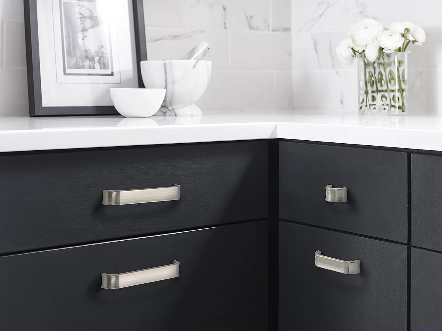 Amerock | Cabinet Pull | Satin Nickel | 3-3/4 inch (96 mm) Center to Center | Concentric | 1 Pack | Drawer Pull | Drawer Handle | Cabinet Hardware