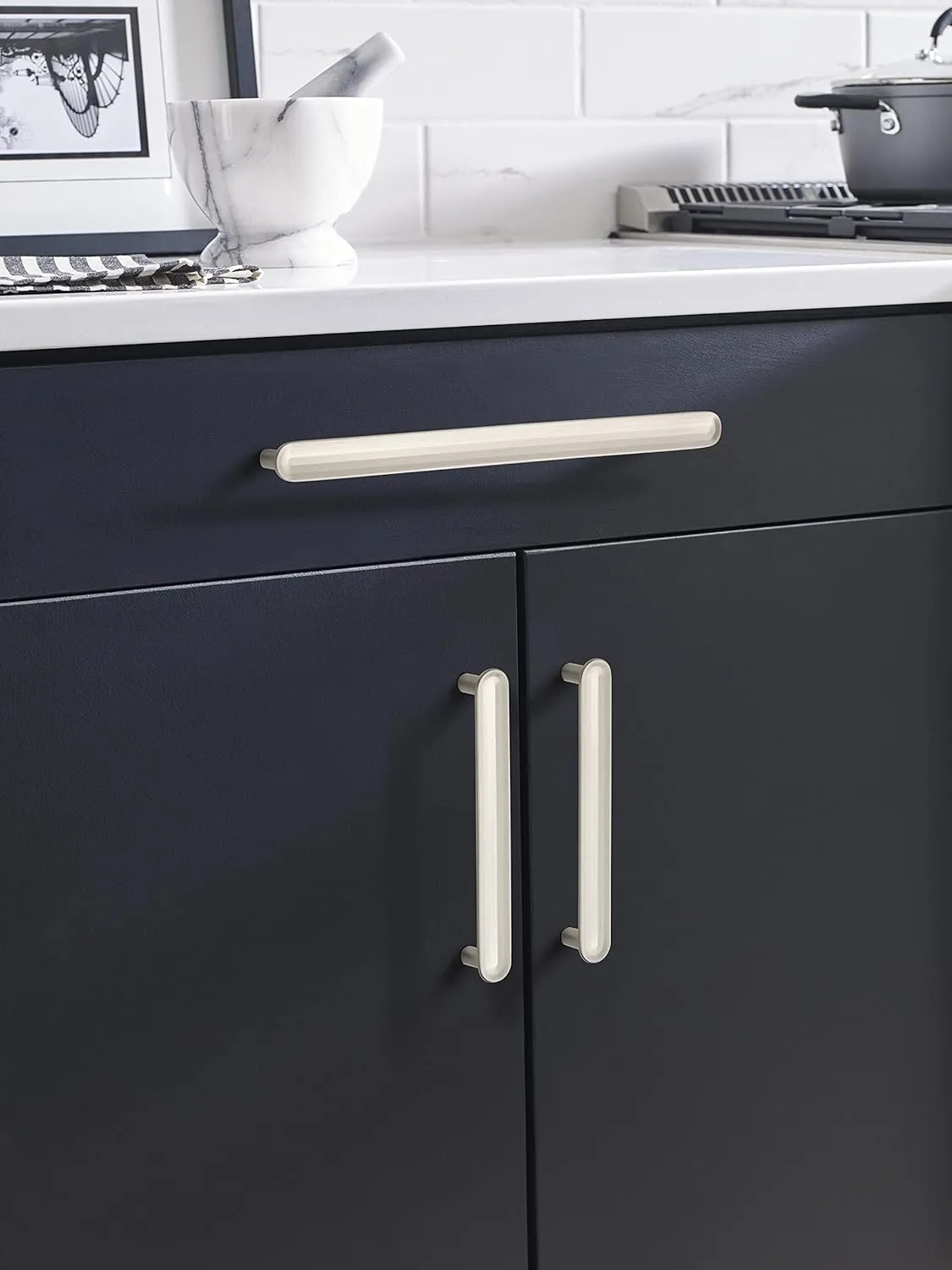 Amerock | Cabinet Pull | Satin Nickel | 5-1/16 inch (128 mm) Center to Center | Concentric | 1 Pack | Drawer Pull | Drawer Handle | Cabinet Hardware