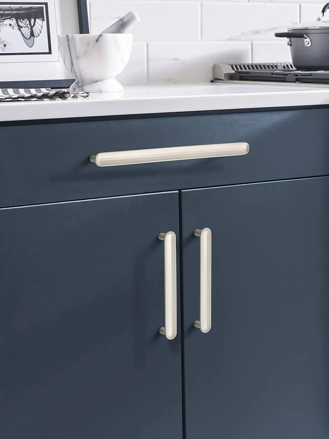 Amerock | Cabinet Pull | Satin Nickel | 5-1/16 inch (128 mm) Center to Center | Concentric | 1 Pack | Drawer Pull | Drawer Handle | Cabinet Hardware