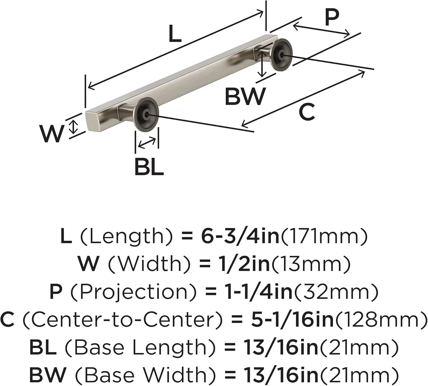 Amerock Corp BP37105G10 Everett Pull, 5-1/16 in (128 mm) Center-to-Center, Satin Nickel