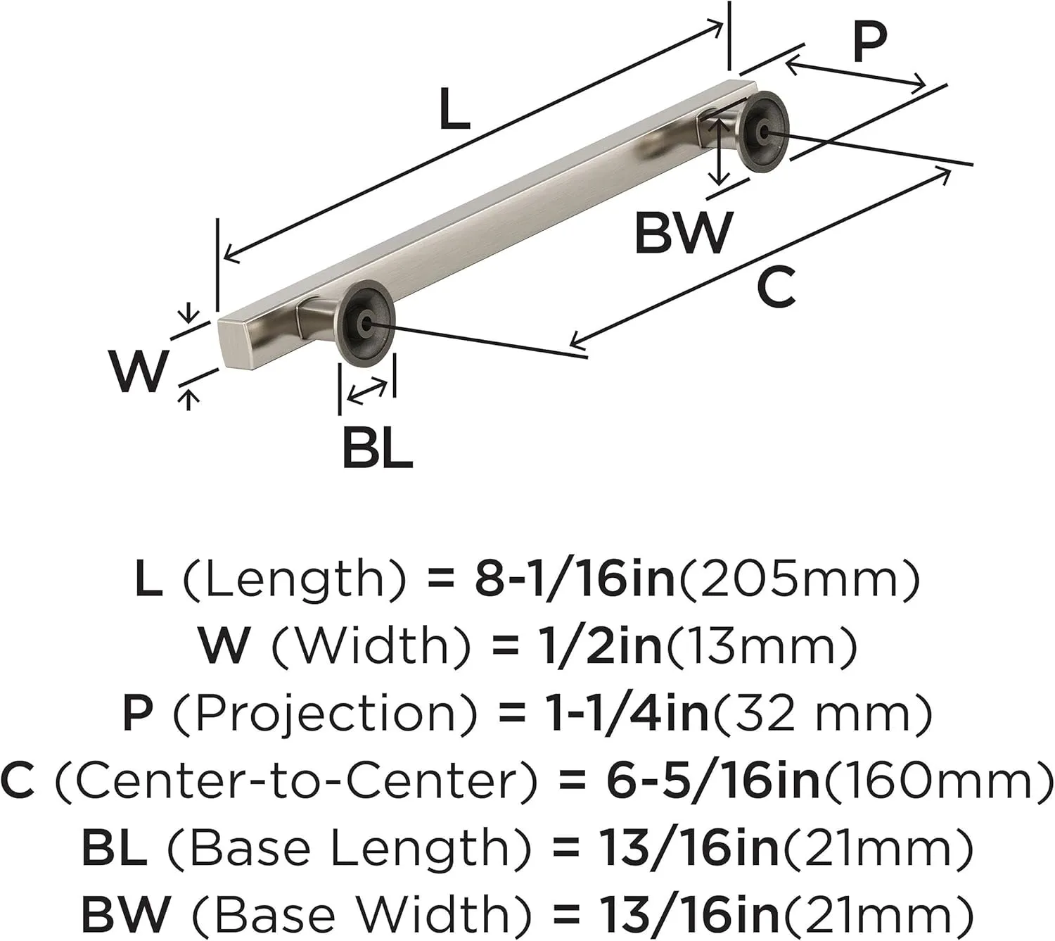 Amerock | Everett 6-5/16 in (160 mm) Center-to-Center Satin Nickel Cabinet Pull | Kitchen Cabinet Hardware | Furniture Hardware | Bathroom Drawer Handle