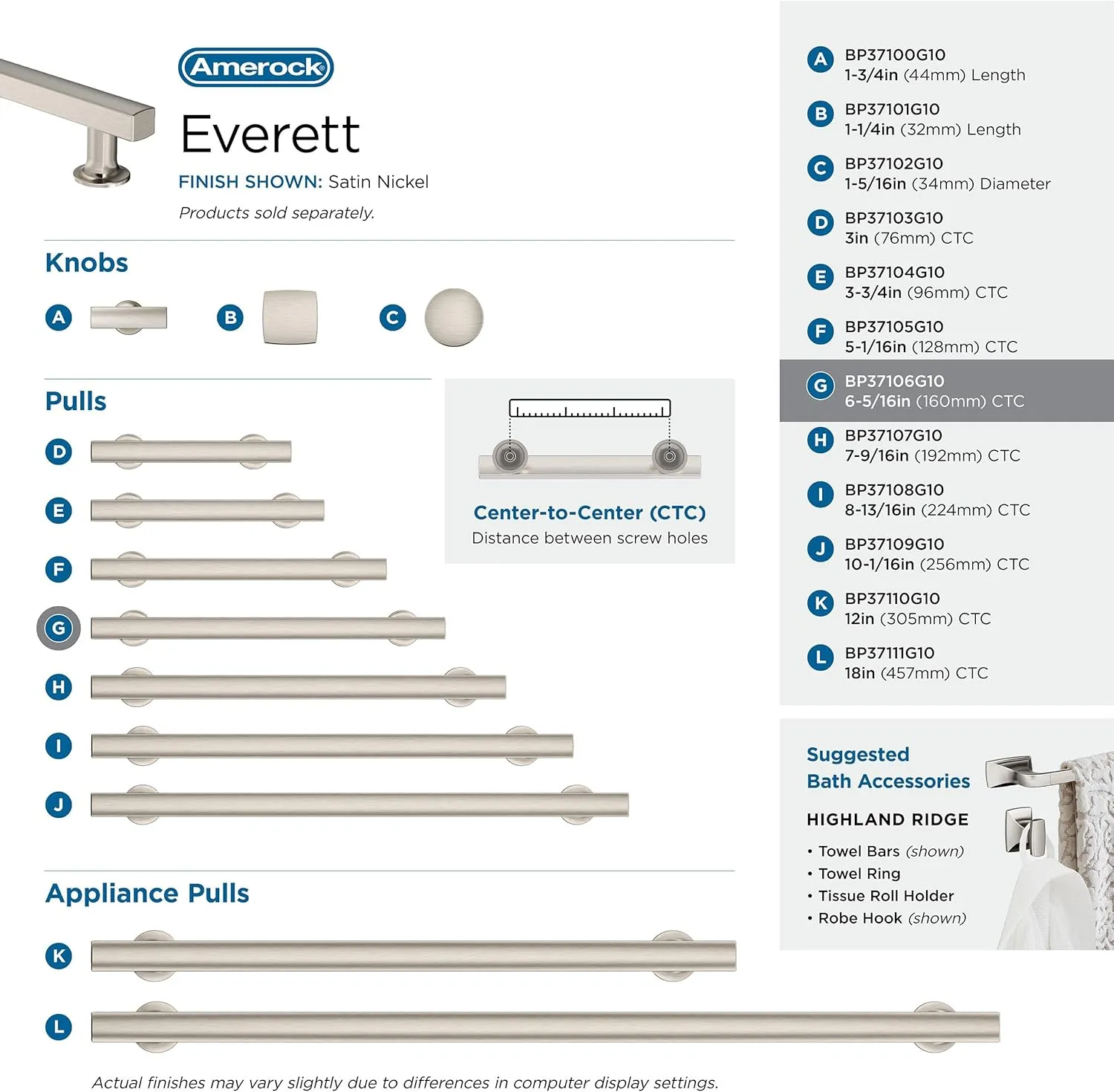 Amerock | Everett 6-5/16 in (160 mm) Center-to-Center Satin Nickel Cabinet Pull | Kitchen Cabinet Hardware | Furniture Hardware | Bathroom Drawer Handle