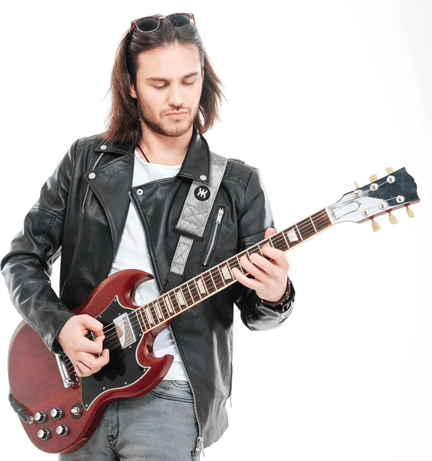 Amumu SNAPLOCK Pro Guitar Strap - Quick-Release Buckle, Screw Fasten Ends, Quick-Fetch Pick Holder, Adjustable 38"-57", Fits Bass, Electric, Acoustic Guitars, Velvet Silver