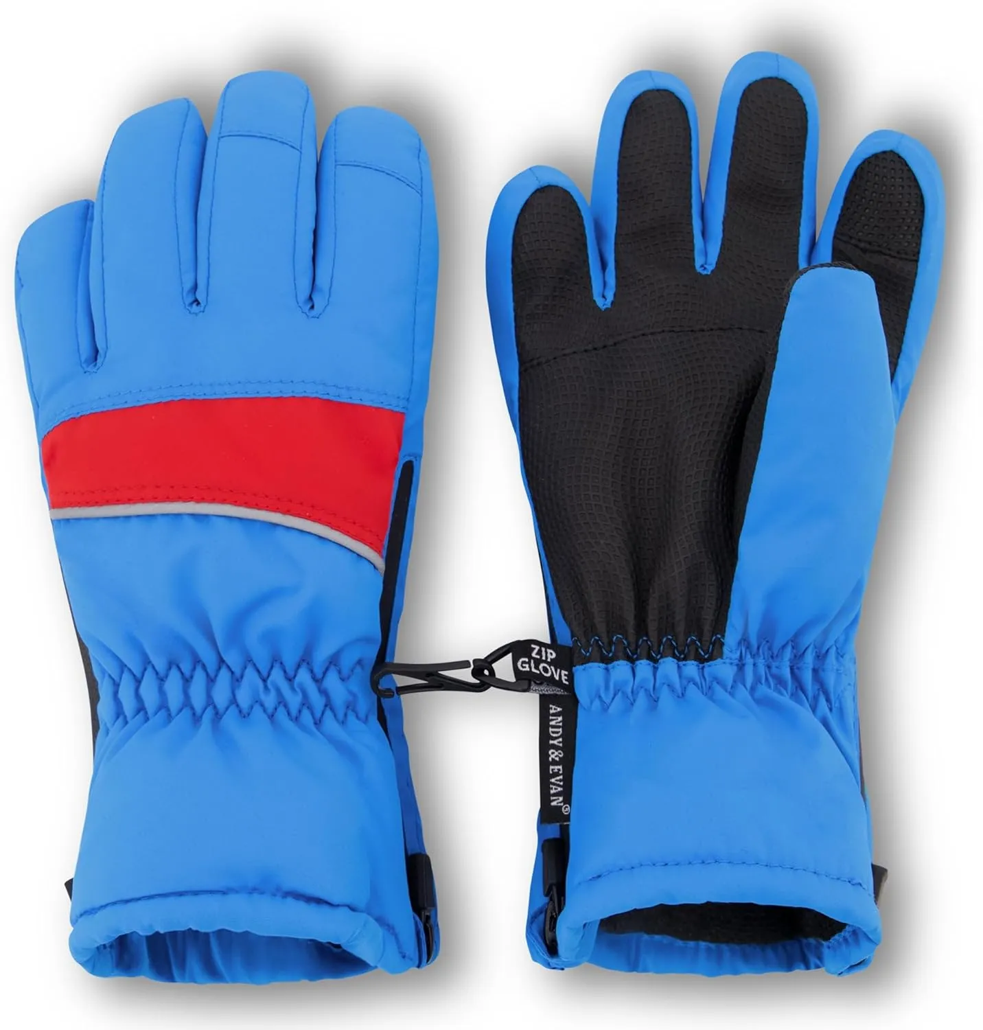 Andy & Evan Kids' Zip Gloves, Waterproof Winter Snow Gloves, Side Zippers, Touchscreen, Ski Snowboard Sledding, Warm Fleece Palms