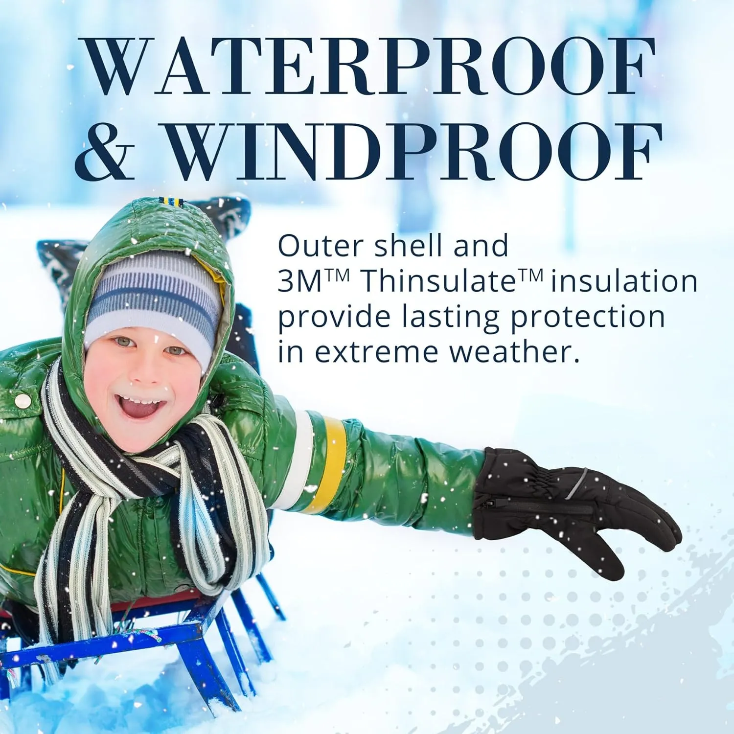 Andy & Evan Kids' Zip Gloves, Waterproof Winter Snow Gloves, Side Zippers, Touchscreen, Ski Snowboard Sledding, Warm Fleece Palms