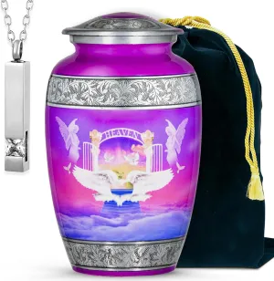 Angel Urns for Human Ashes Adult Female with Velvet Bag & Necklace for Ashes | Handcrafted Large Urn for Ashes Adult Male | Stairway to Heaven Funeral & Cremation Urns for Men & Women - 220 lbs