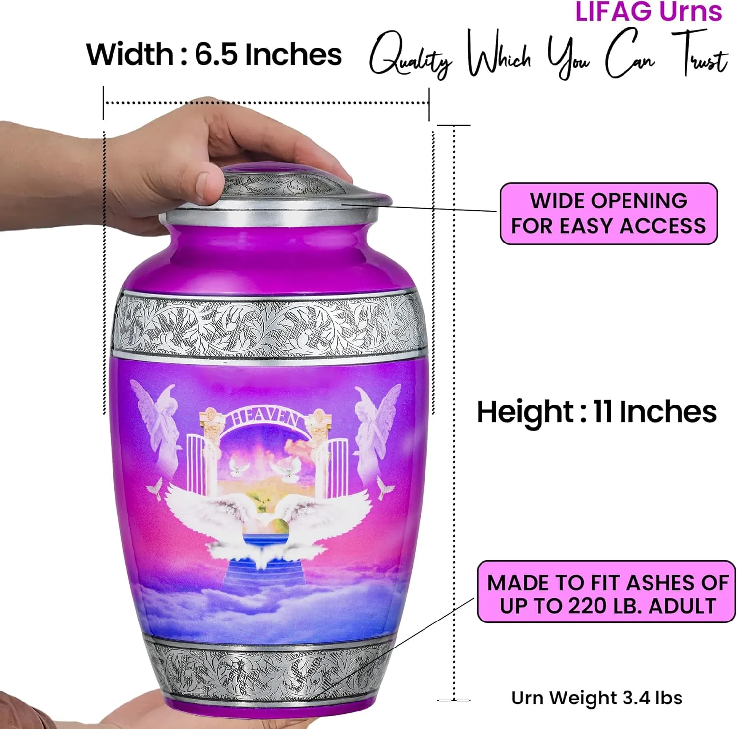 Angel Urns for Human Ashes Adult Female with Velvet Bag & Necklace for Ashes | Handcrafted Large Urn for Ashes Adult Male | Stairway to Heaven Funeral & Cremation Urns for Men & Women - 220 lbs