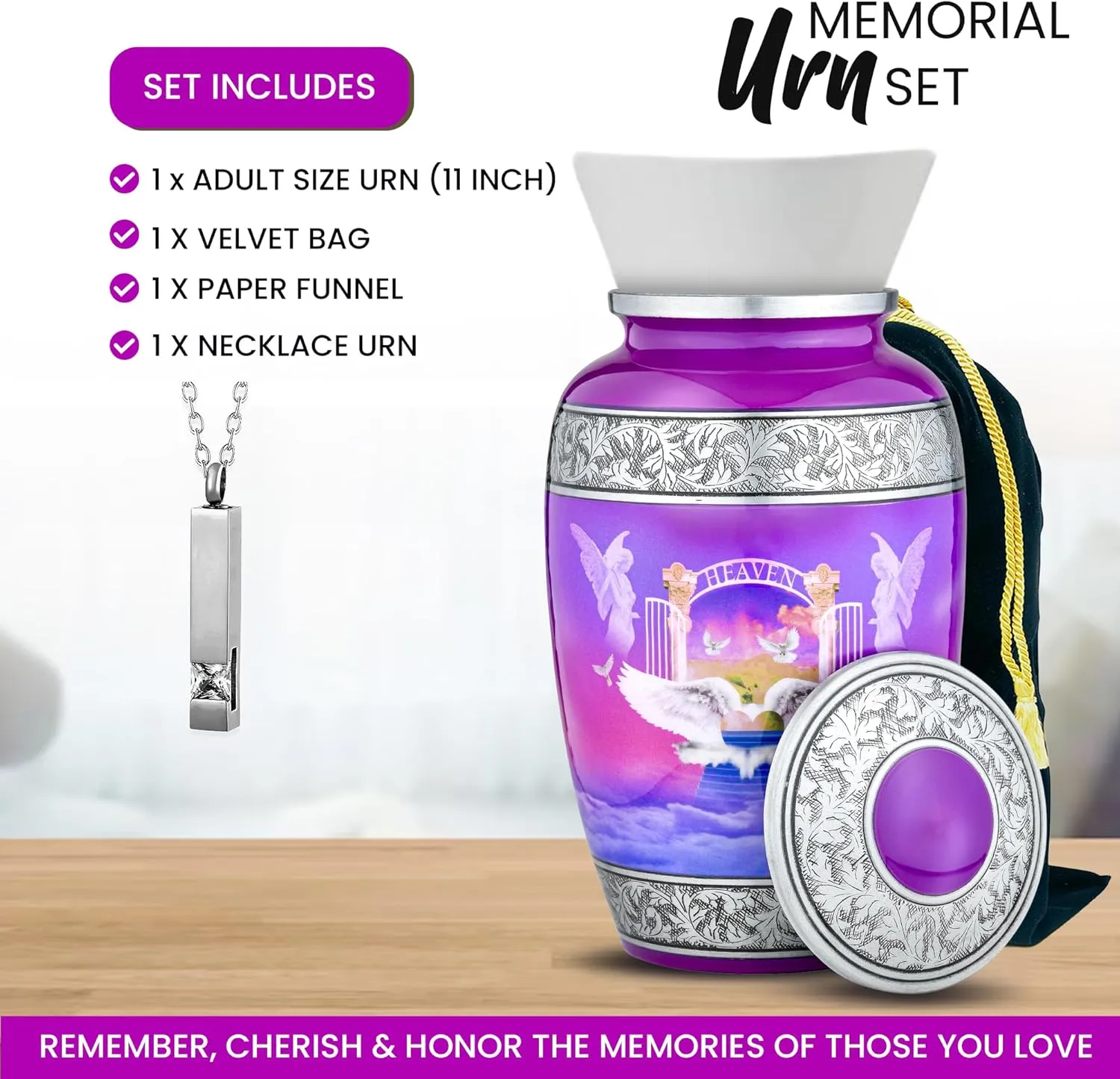 Angel Urns for Human Ashes Adult Female with Velvet Bag & Necklace for Ashes | Handcrafted Large Urn for Ashes Adult Male | Stairway to Heaven Funeral & Cremation Urns for Men & Women - 220 lbs