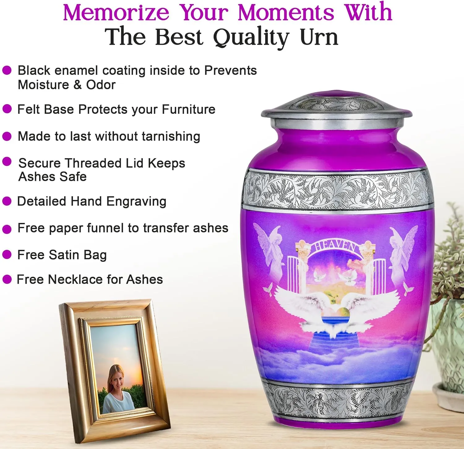 Angel Urns for Human Ashes Adult Female with Velvet Bag & Necklace for Ashes | Handcrafted Large Urn for Ashes Adult Male | Stairway to Heaven Funeral & Cremation Urns for Men & Women - 220 lbs