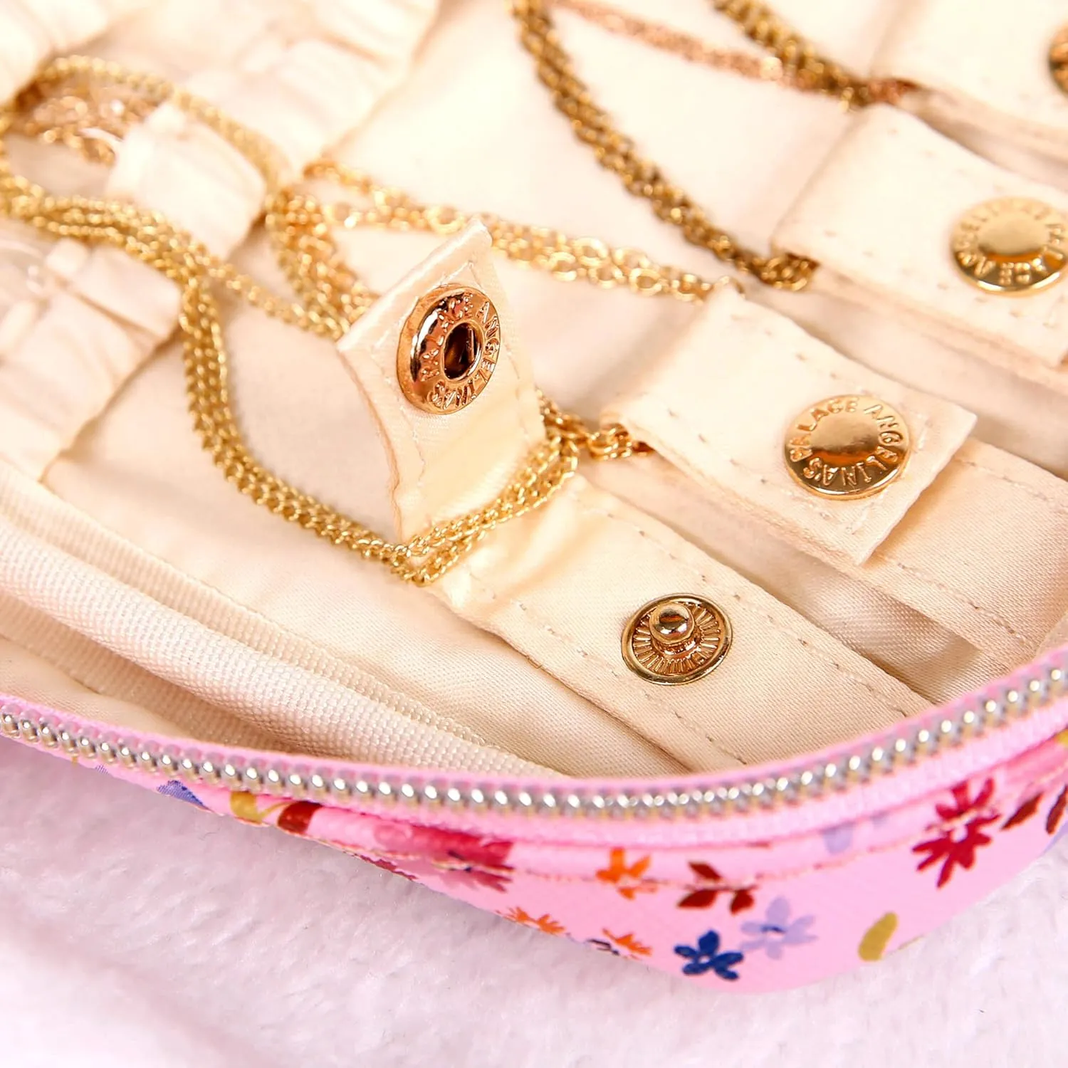 Angelina's Palace Large Jewelry Organizer Case Bridesmaid Gifts Vegan Leather Waterproof Travel Jewelry Storage Bag for Necklace Earring Bracelet Ring(blossom pink)