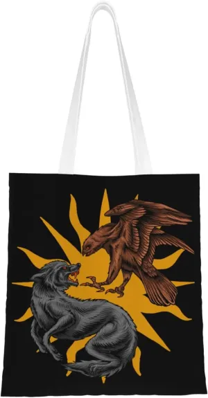 Angry Wolf and Eagle Tote Bag for Women Canvas Shopping Bags Reusable Large Capacity Casual Shoulder Handbags Grocery Bags DIY Gift Bags