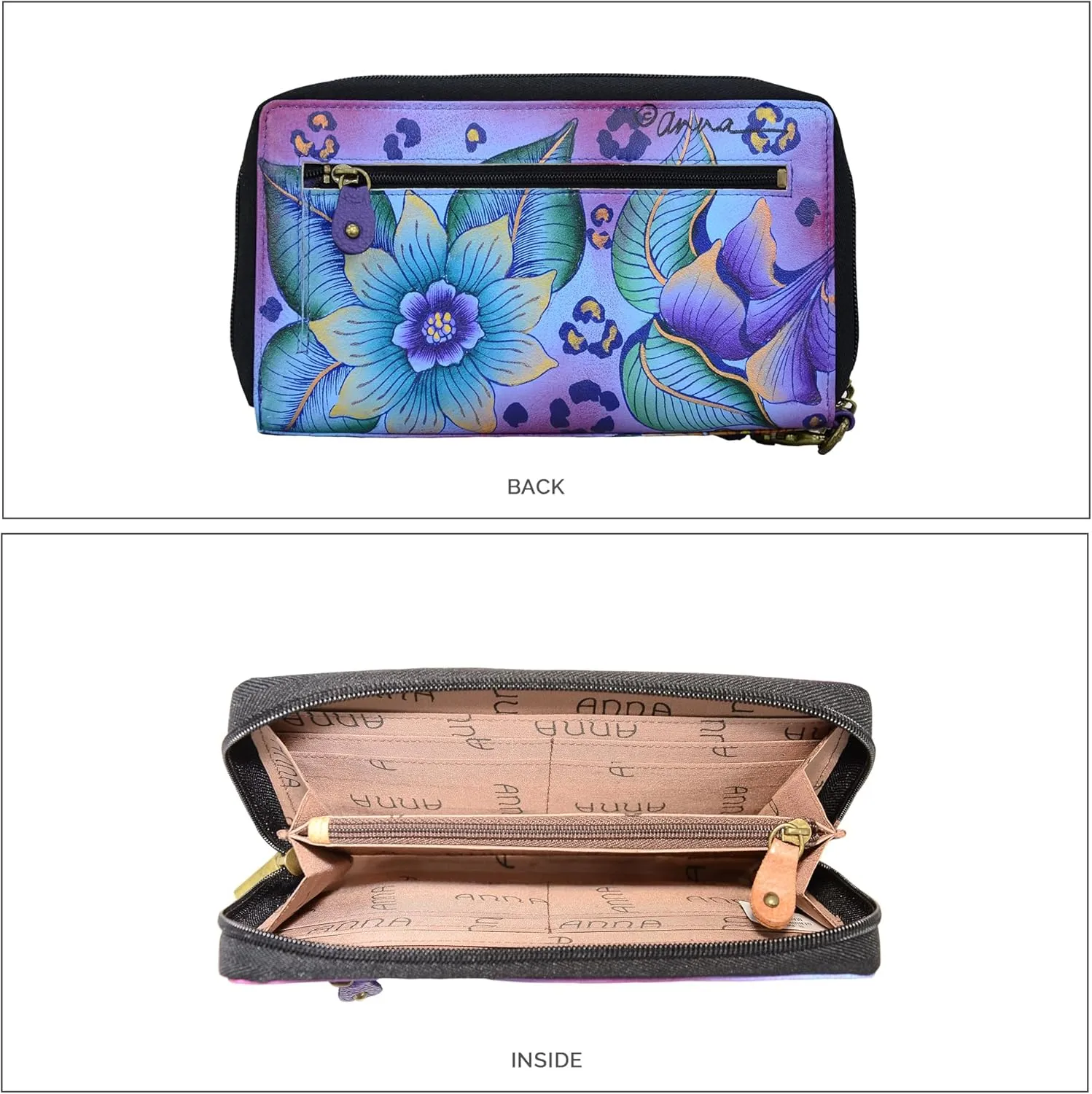 Anna by Anuschka Women's Hand Painted Leather Zip-Around Clutch Wallet