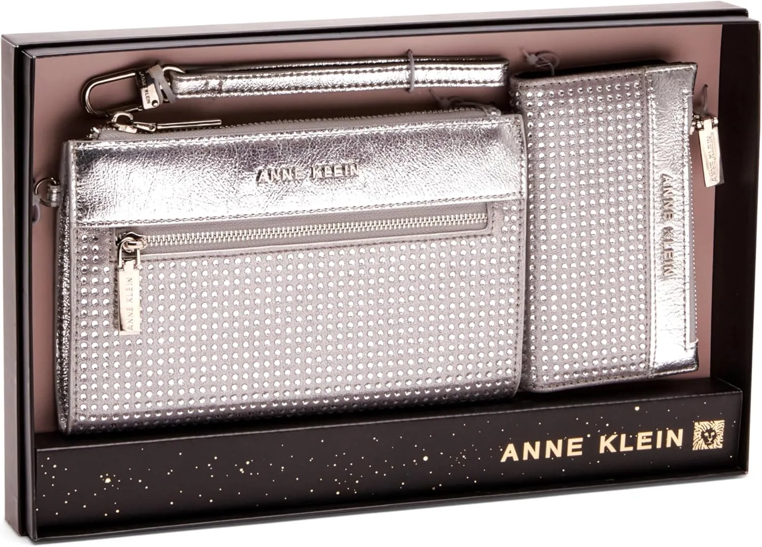 Anne Klein Ak 2 Piece Gift Set with Rhinestone Zip Clutch and Card Case