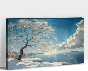 ANRUOXI Winter Canvas Wall Art for Living Room, Vintage Landscape, Tree View Pictures, Bathroom Decor, Scene Wrapped Framed Painting Prints 12x18 Inch