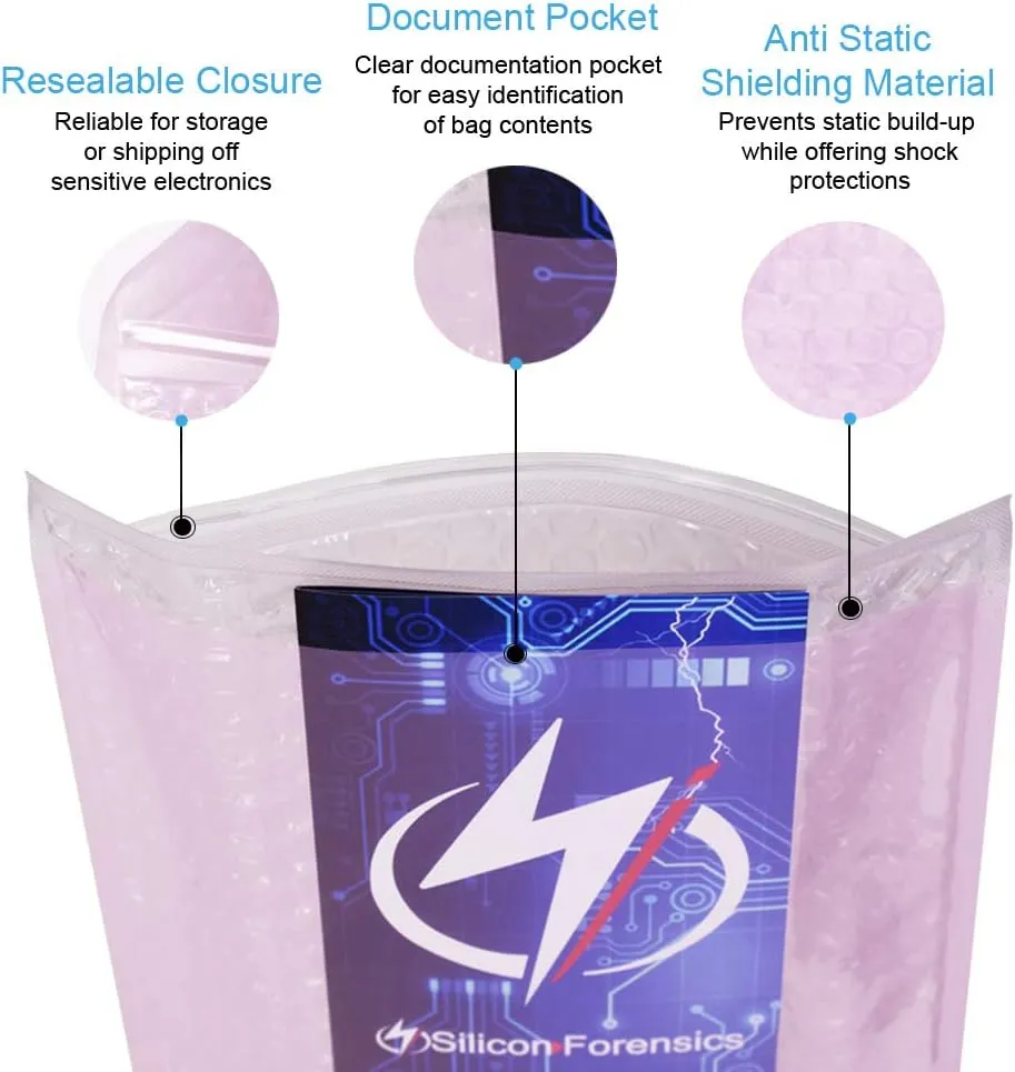 Anti Static Bubble Bags, Resealable Static Shielding Bag, Reusable for Sensitive Electronic Components (Small Qty 10)