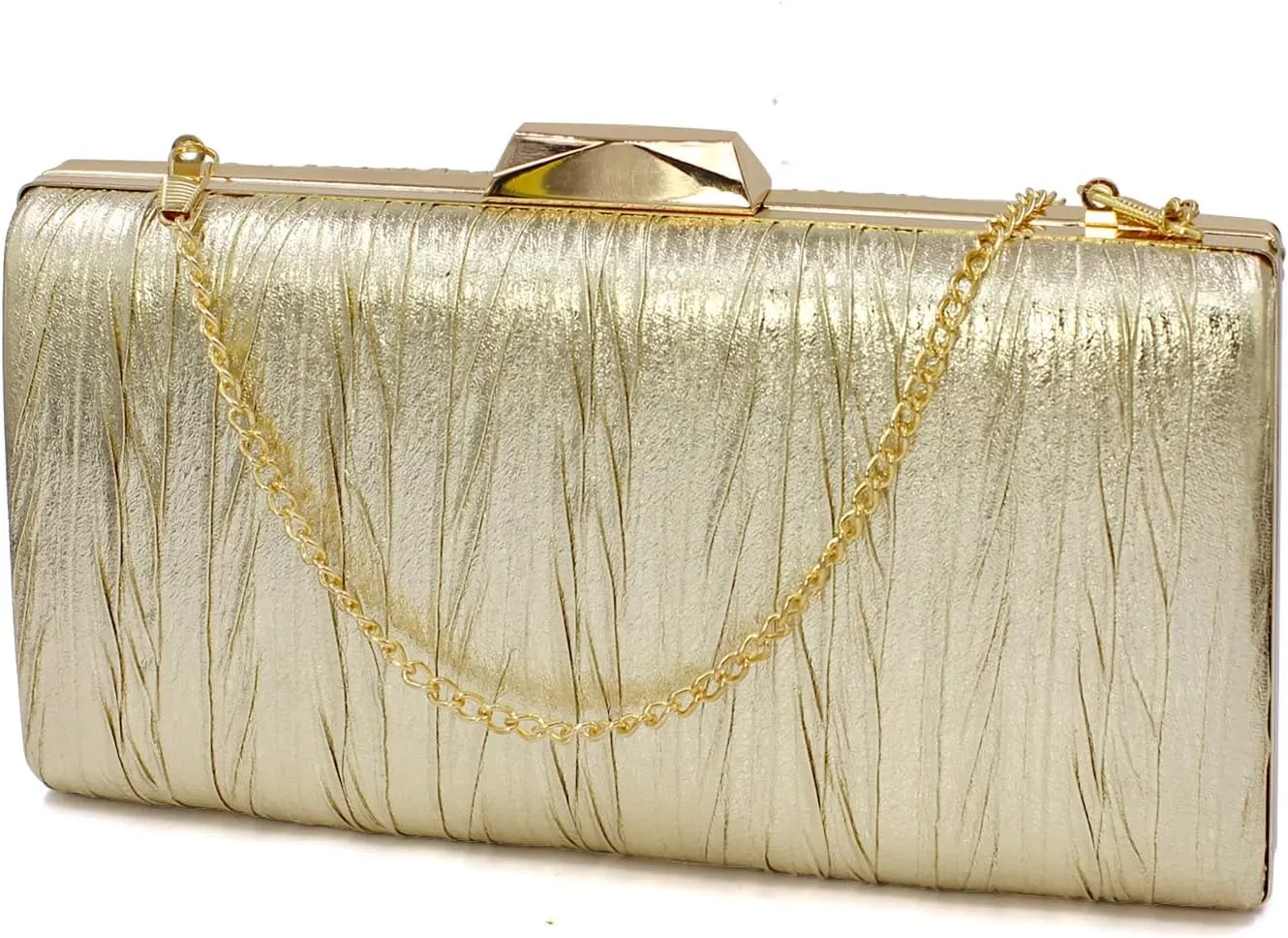 Aovtero Evening Bag Clutch Purses Women Wedding Formal Party Bridal Handbag Pleated Sparkling with Chain