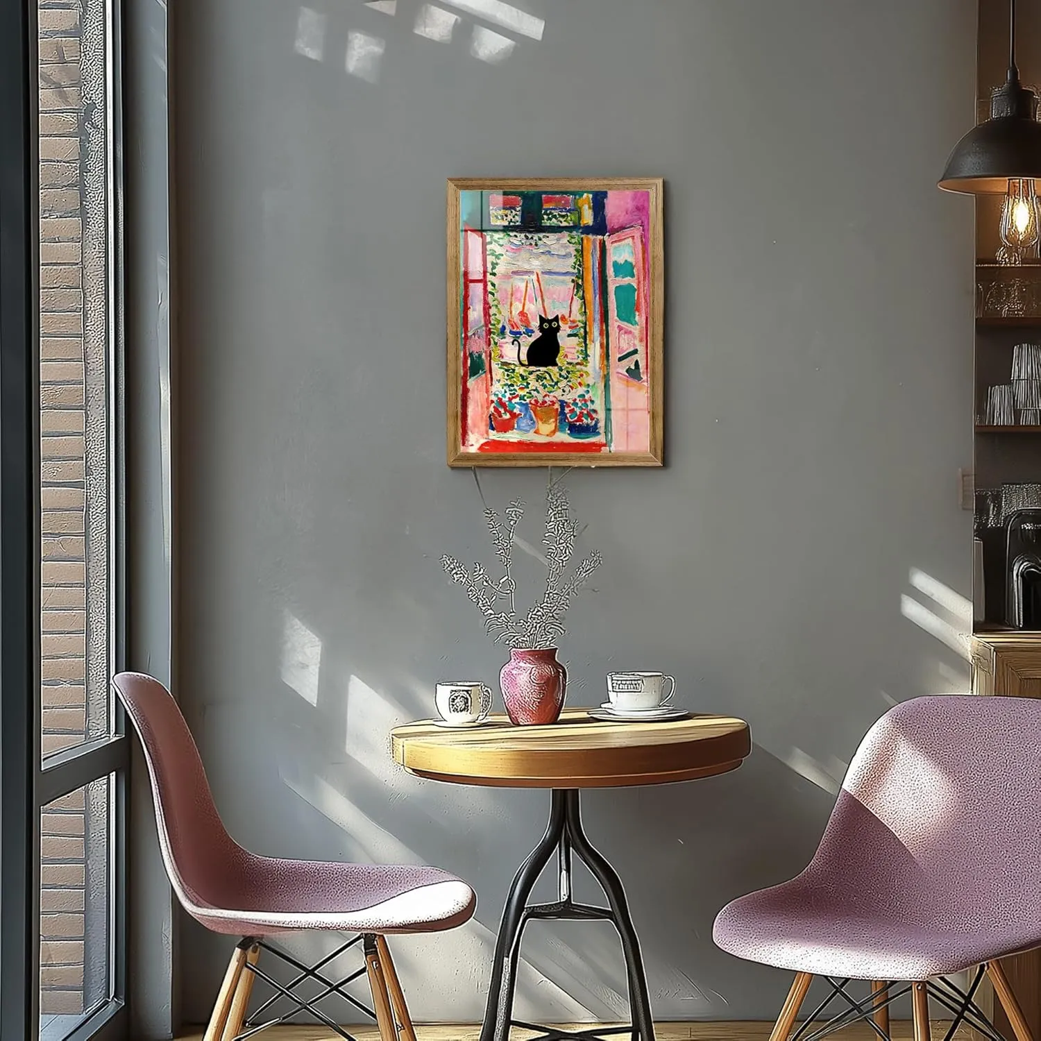 Artistry Canvas Art Henri Matisse Cat Wall Art - Wood Framed Funny Black Cat Poster, Famous Fauvism Canvas Wall Decor, The Open Window Oil Paintings Prints For Bedroom Living Room 12" x 16"