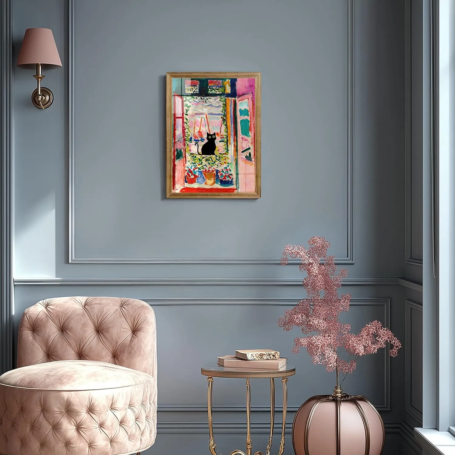 Artistry Canvas Art Henri Matisse Cat Wall Art - Wood Framed Funny Black Cat Poster, Famous Fauvism Canvas Wall Decor, The Open Window Oil Paintings Prints For Bedroom Living Room 12" x 16"