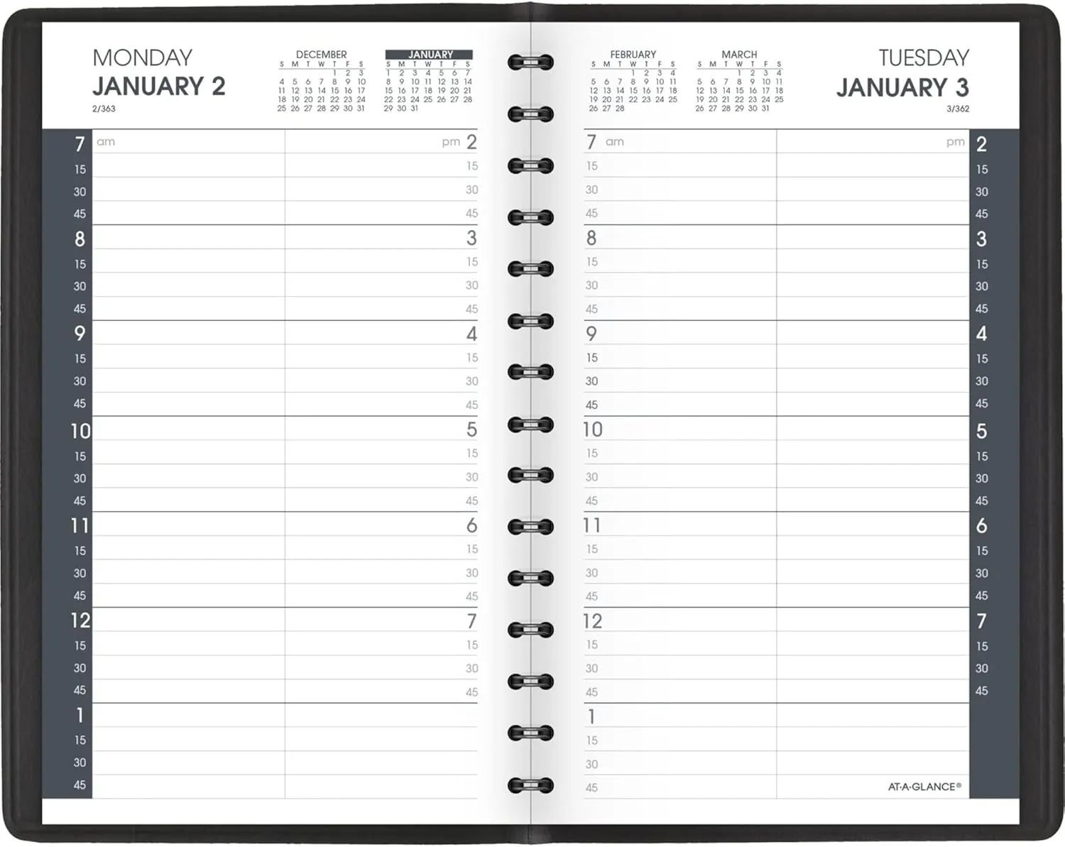 AT-A-GLANCE 2023 Daily Planner, Quarter-Hourly Appointment Book, 5" x 8", Small, Black (7080005)