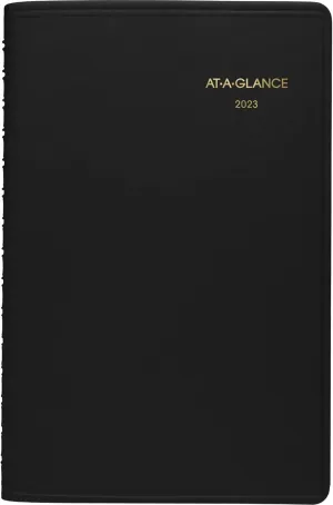 AT-A-GLANCE 2023 Daily Planner, Quarter-Hourly Appointment Book, 5" x 8", Small, Black (7080005)