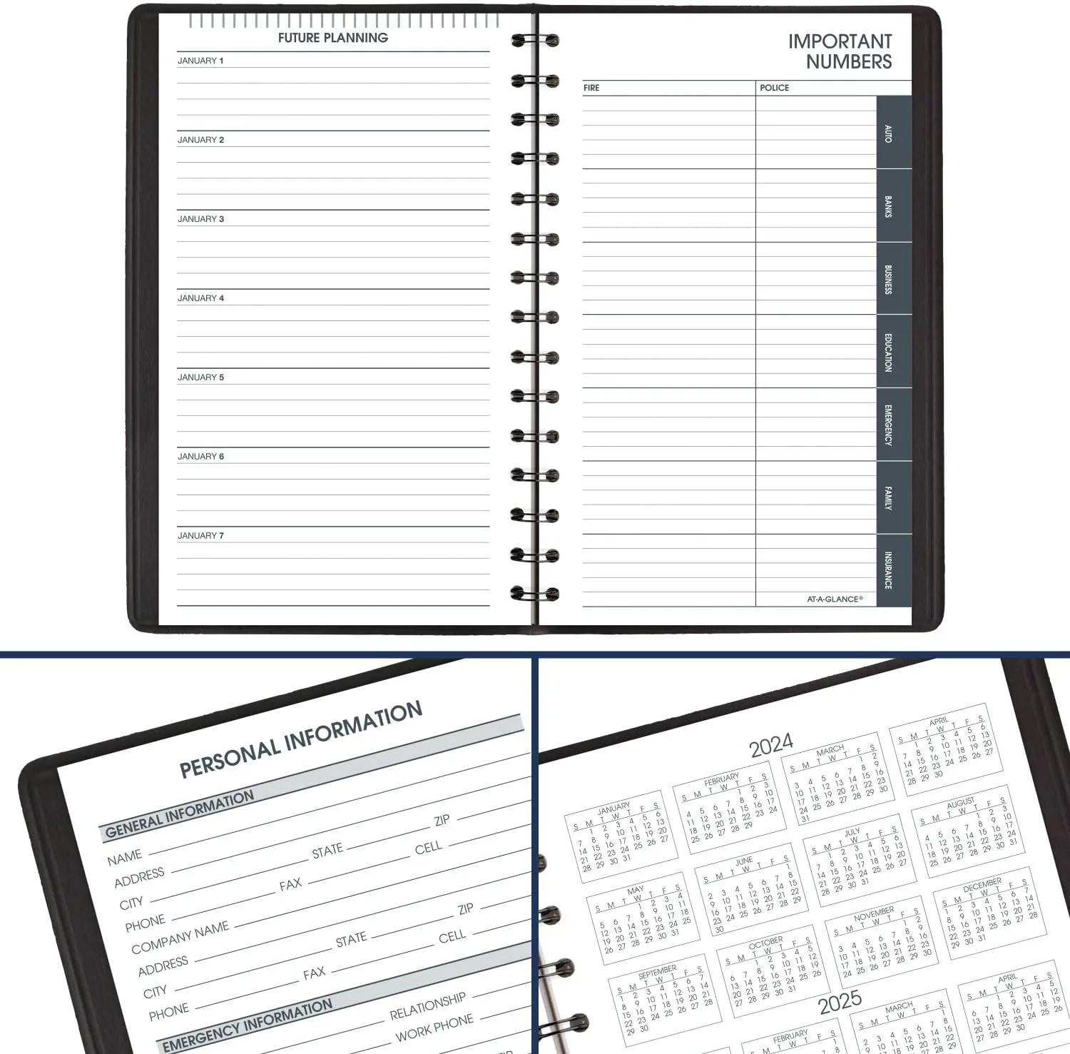 AT-A-GLANCE 2025 Appointment Book Planner, Daily, 5" x 8", Small, Quarter-Hourly, Black (708000525)