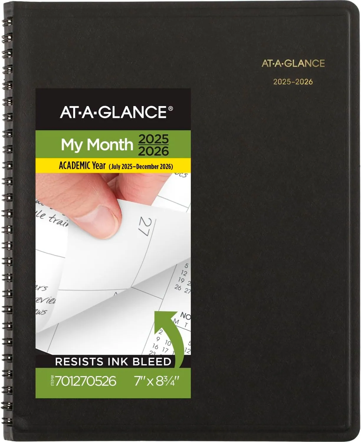AT-A-GLANCE Planner 2025-2026 Academic, Monthly, 7" x 8-3/4", Medium, Flexible Cover, Black (7012705)
