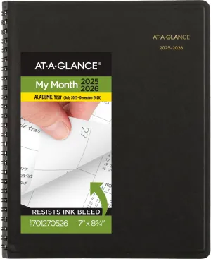AT-A-GLANCE Planner 2025-2026 Academic, Monthly, 7" x 8-3/4", Medium, Flexible Cover, Black (7012705)
