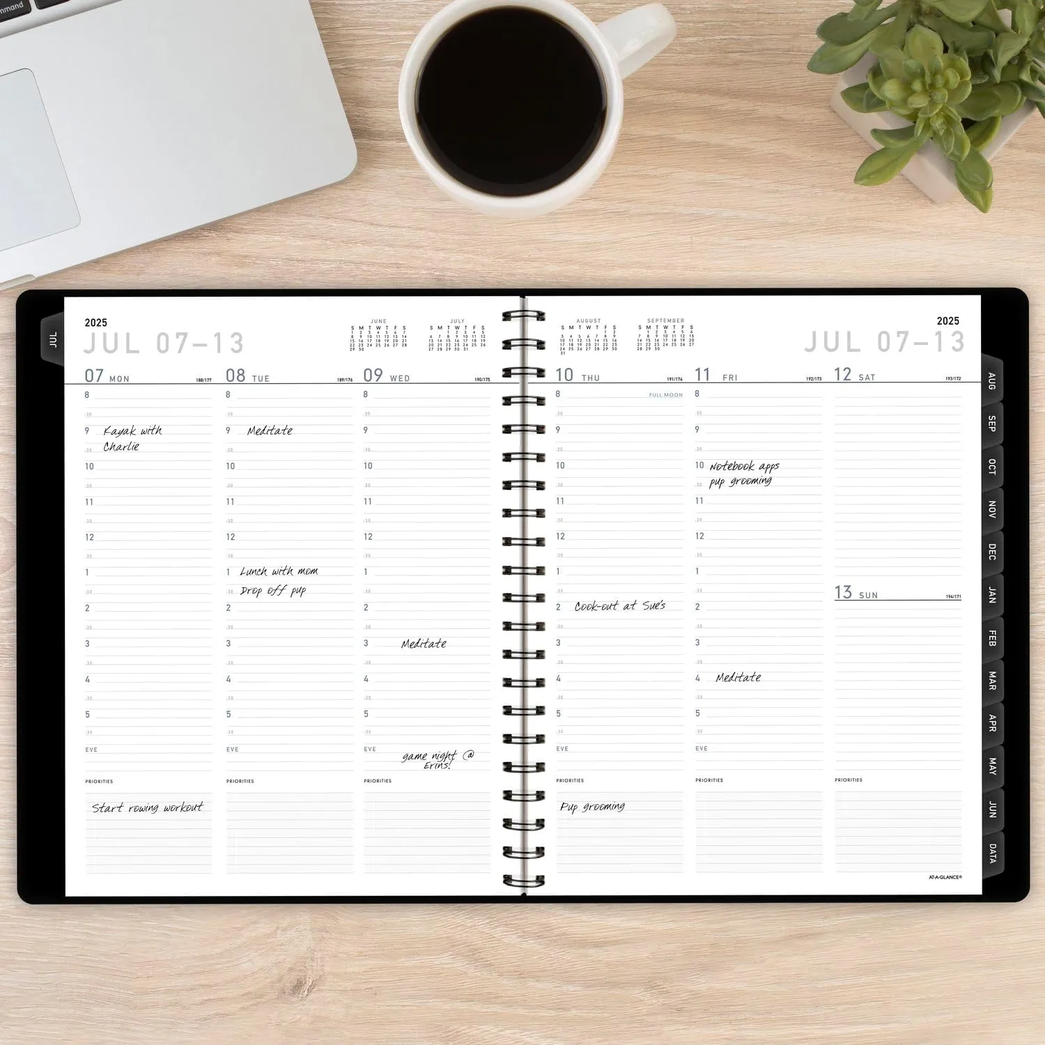 AT-A-GLANCE Planner 2025-2026 Academic, Weekly & Monthly, Half-Hourly Appointment Book, 8-1/4" x 11", Large, Monthly Tabs, Flexible Cover, Contempo, Black (70957X05)