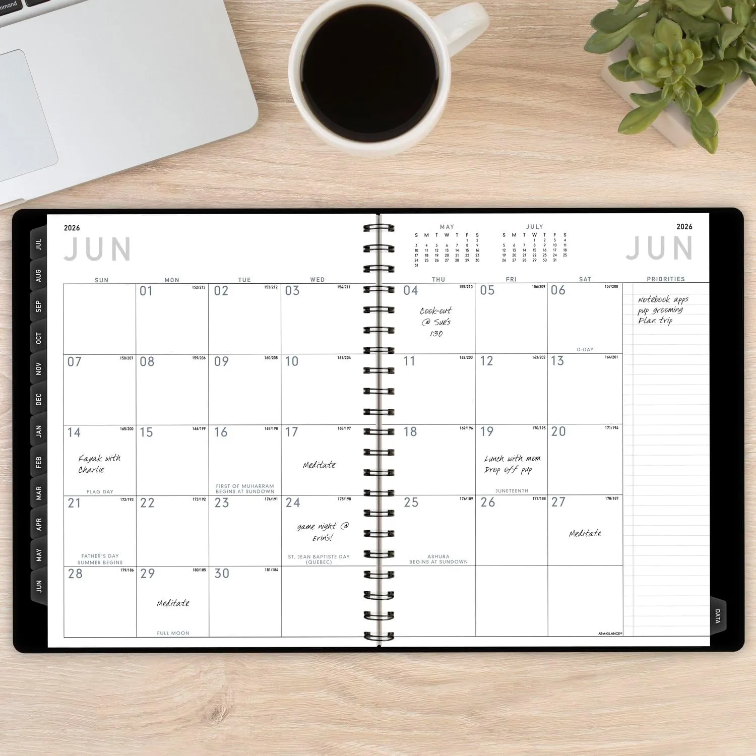 AT-A-GLANCE Planner 2025-2026 Academic, Weekly & Monthly, Half-Hourly Appointment Book, 8-1/4" x 11", Large, Monthly Tabs, Flexible Cover, Contempo, Black (70957X05)