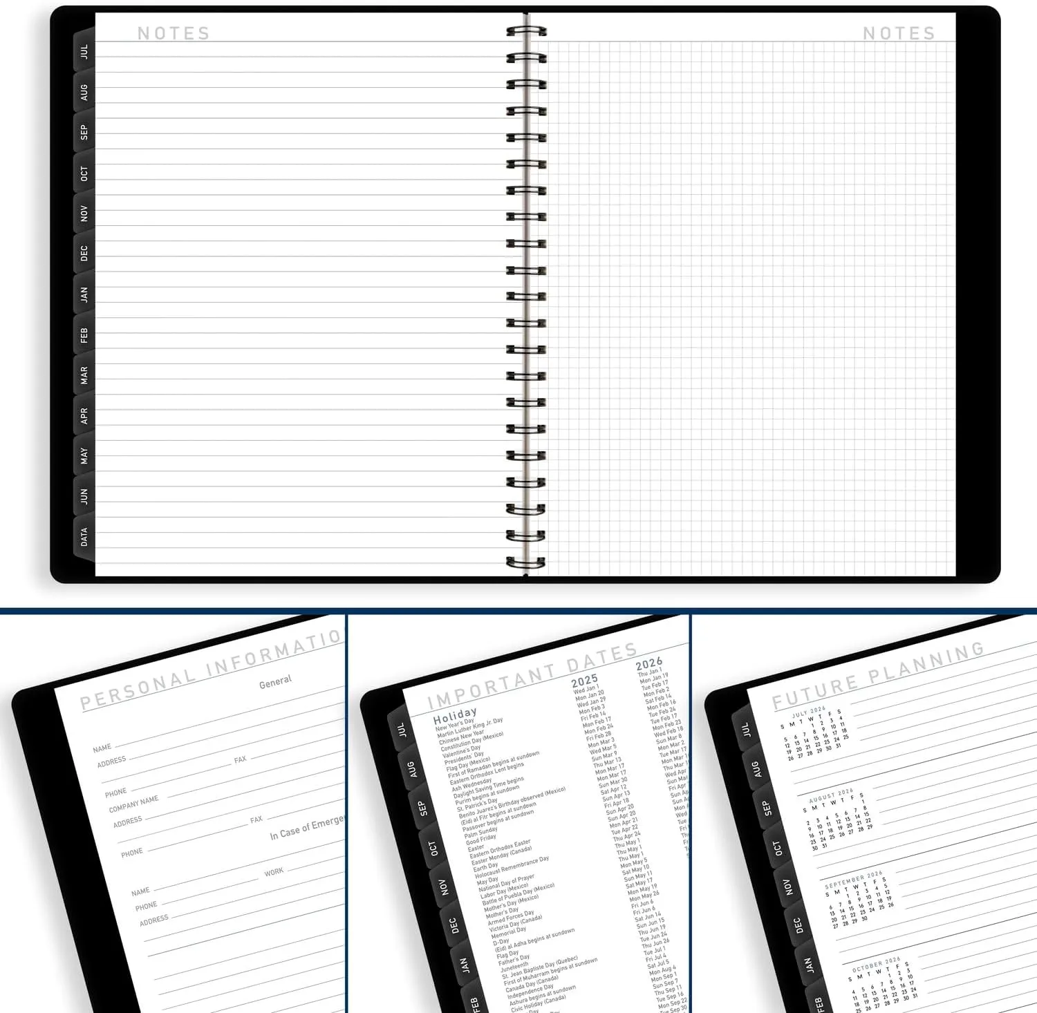 AT-A-GLANCE Planner 2025-2026 Academic, Weekly & Monthly, Half-Hourly Appointment Book, 8-1/4" x 11", Large, Monthly Tabs, Flexible Cover, Contempo, Black (70957X05)