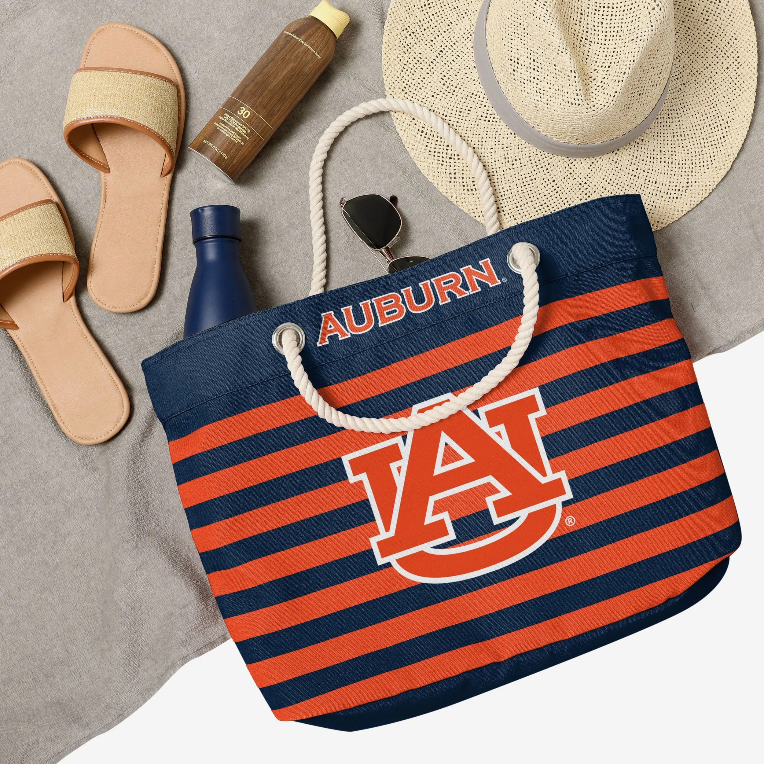 Auburn Tigers Nautical Stripe Tote Bag