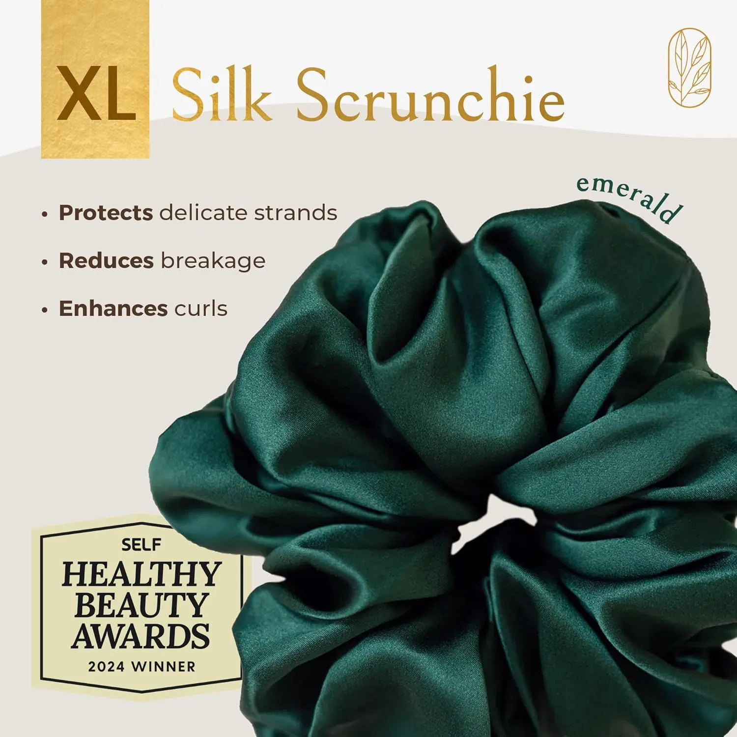 Authentic Mulberry Silk Extra Large Scrunchies for Women, Anti Breakage Hair Ties for Curly Thick & Thin Hair, 100% Silk Scrunchie for Buns, Sleep & Ponytail, Emerald Dark Green - XL