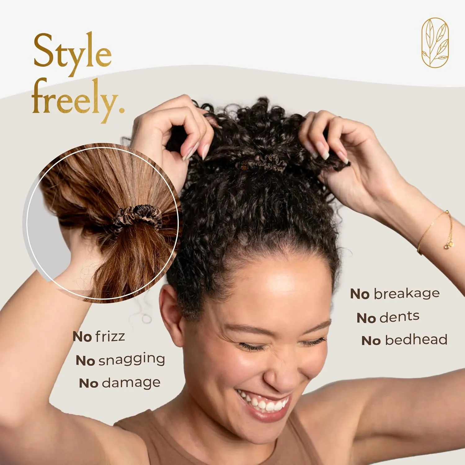 Authentic Mulberry Silk Skinny Hair Match Scrunchies for Women, Anti Breakage Hair Ties for Curly Thick & Thin Hair, 100% Silk for Buns & Ponytail, Medium/Deep Brunette (4 Pack)