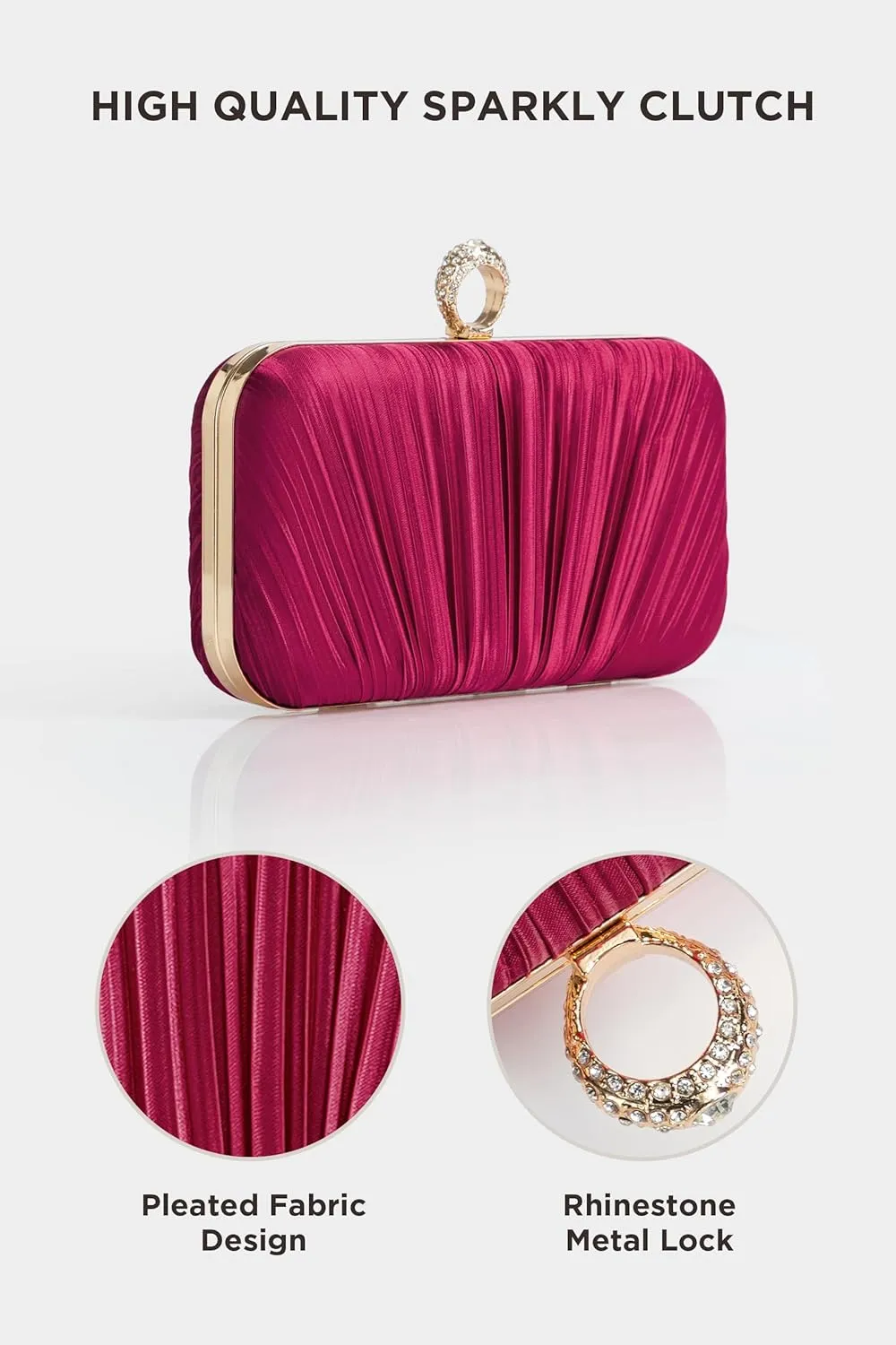 BABEYOND Clutch Purses for Women - Satin Evening Bag Pleated Clutch Handbag for Bride Party Prom Wedding